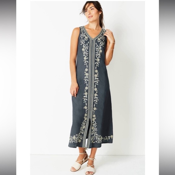 J.JILL Pure Jill Embroidered Dark Brown Sleeveless Dress - Picture 8 of 11